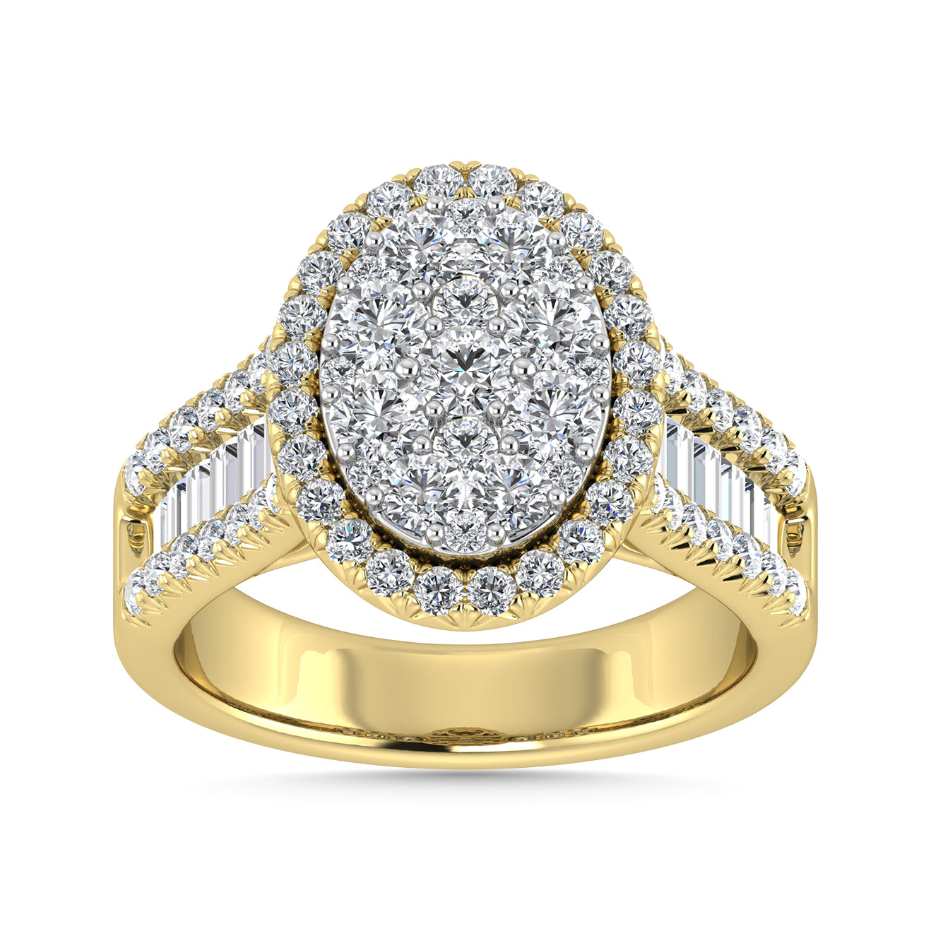 Diamond 2 Ct.Tw. Round and Tapper Engagement Ring in 14K Yellow Gold