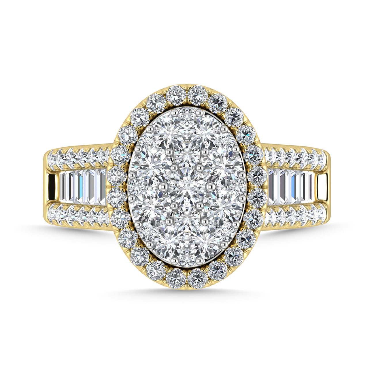 Diamond 2 Ct.Tw. Round and Tapper Engagement Ring in 14K Yellow Gold