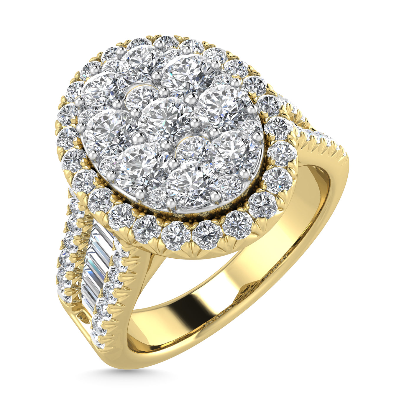 Diamond 2 Ct.Tw. Round and Tapper Engagement Ring in 14K Yellow Gold