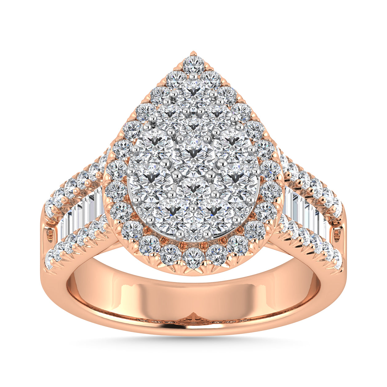 Diamond 2 Ct.Tw. Round and Tapper Engagement Ring in 14K Rose Gold