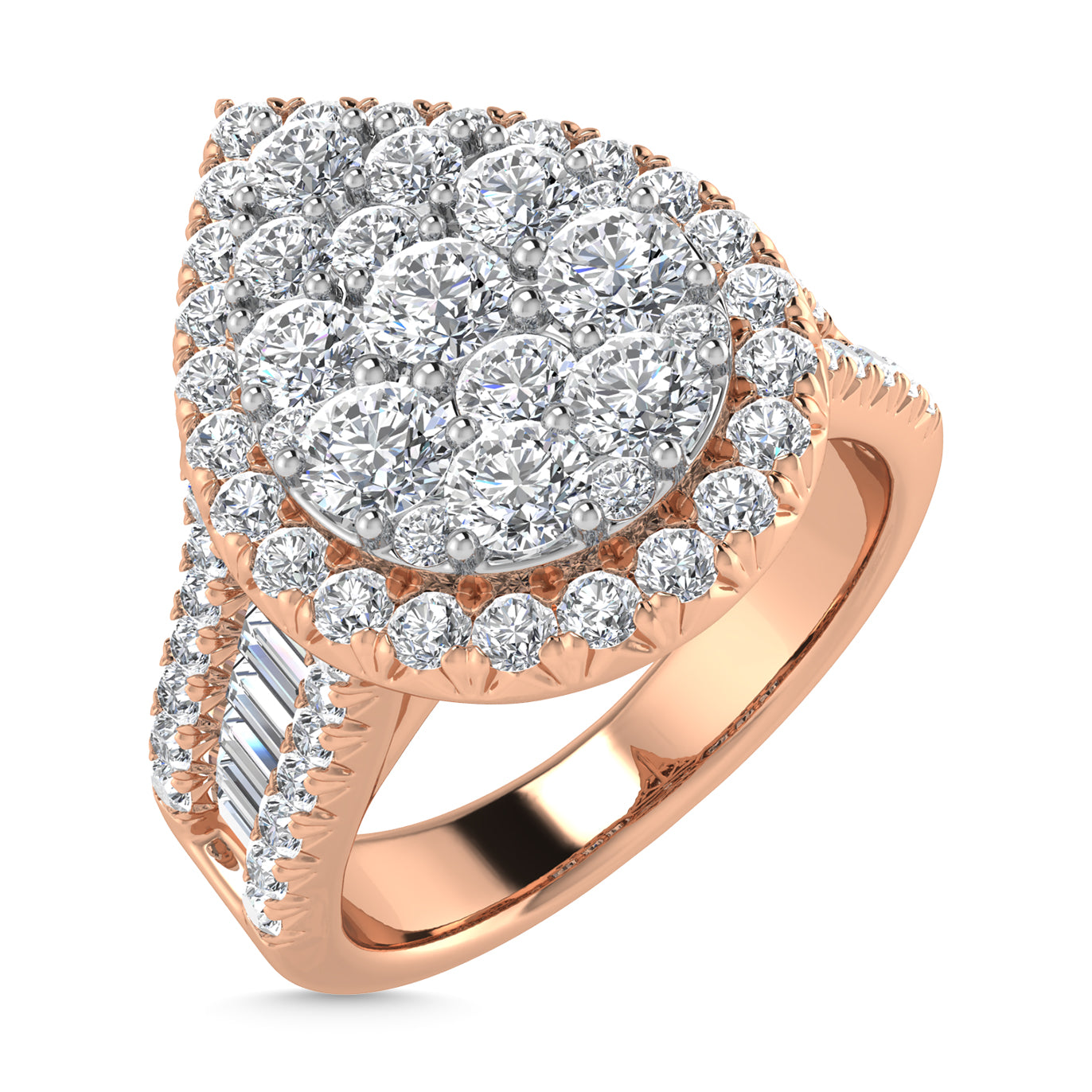Diamond 2 Ct.Tw. Round and Tapper Engagement Ring in 14K Rose Gold