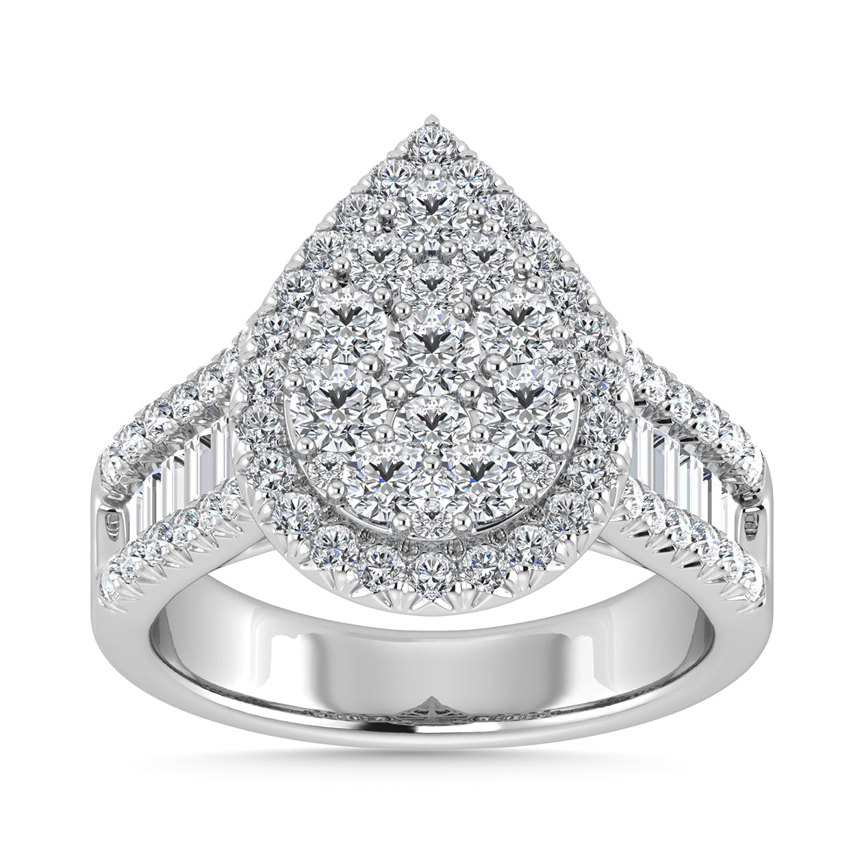 Diamond 2 Ct.Tw. Round and Tapper Engagement Ring in 14K White Gold