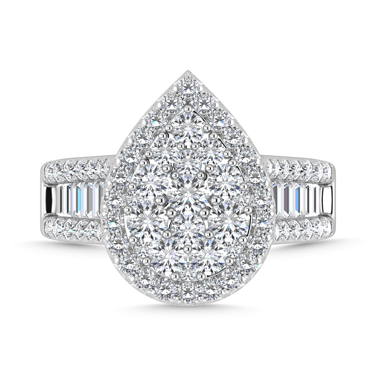 Diamond 2 Ct.Tw. Round and Tapper Engagement Ring in 14K White Gold