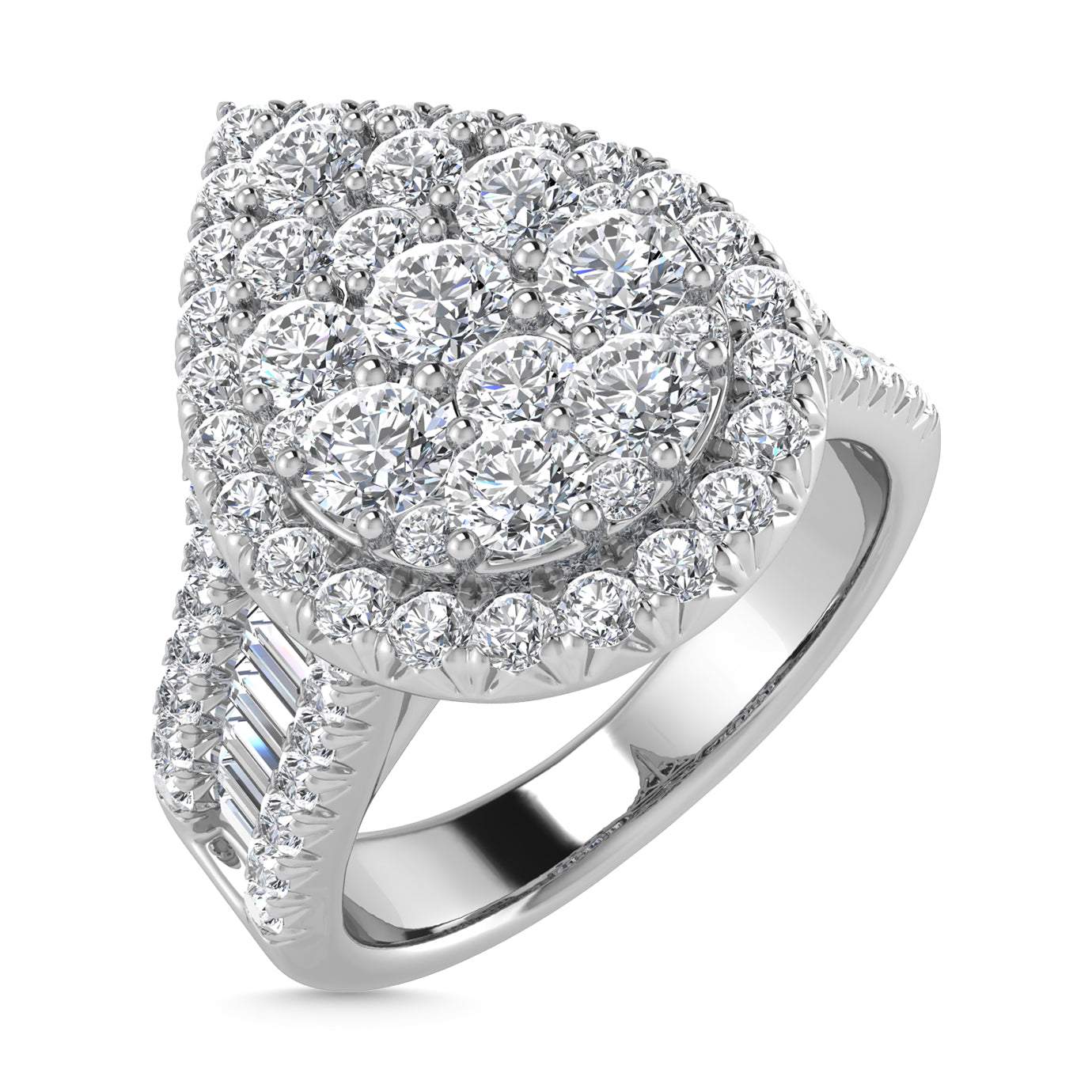 Diamond 2 Ct.Tw. Round and Tapper Engagement Ring in 14K White Gold
