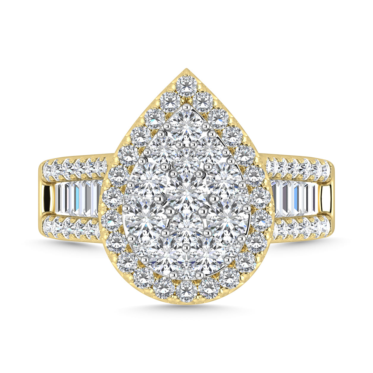 Diamond 2 Ct.Tw. Round and Tapper Engagement Ring in 14K Yellow Gold