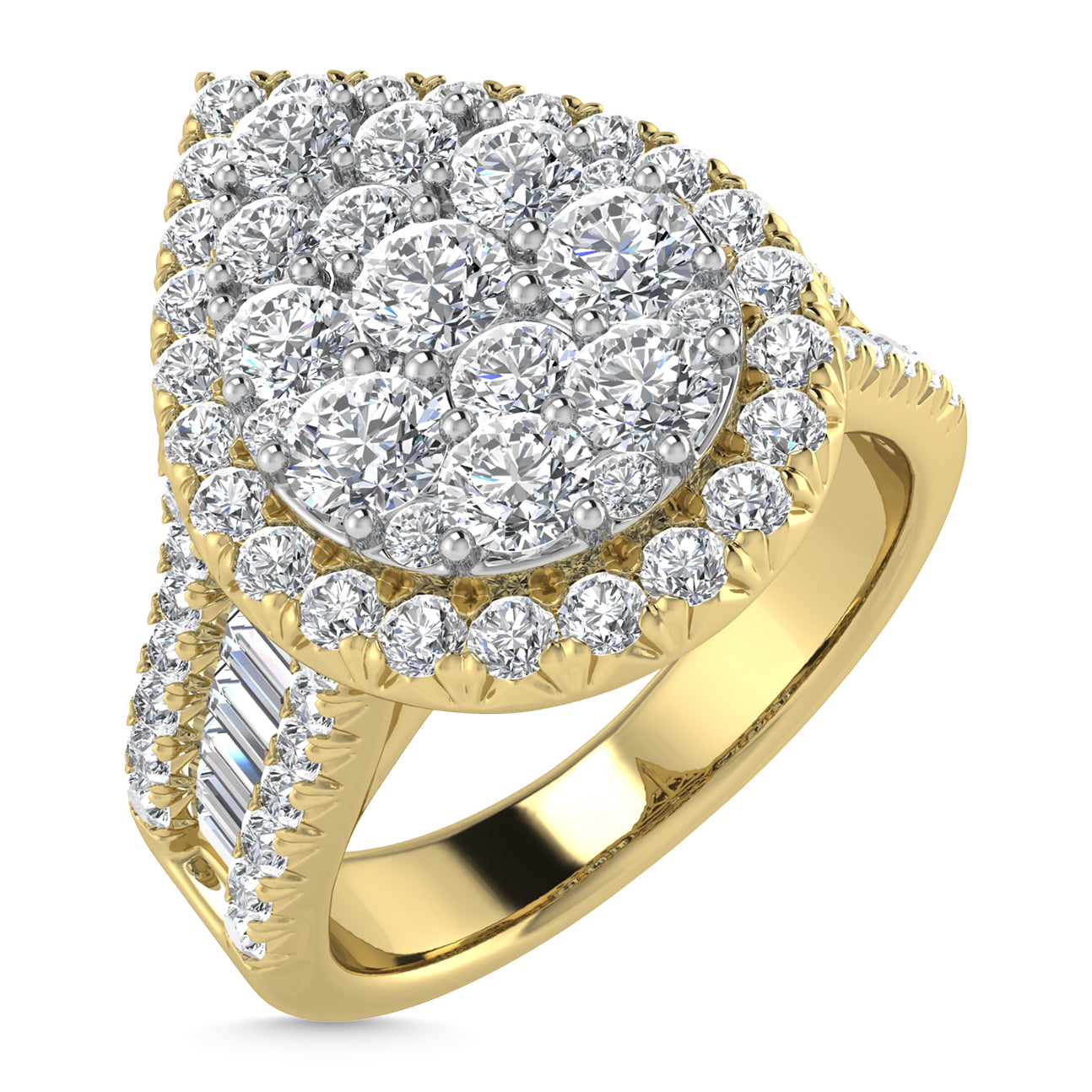 Diamond 2 Ct.Tw. Round and Tapper Engagement Ring in 14K Yellow Gold