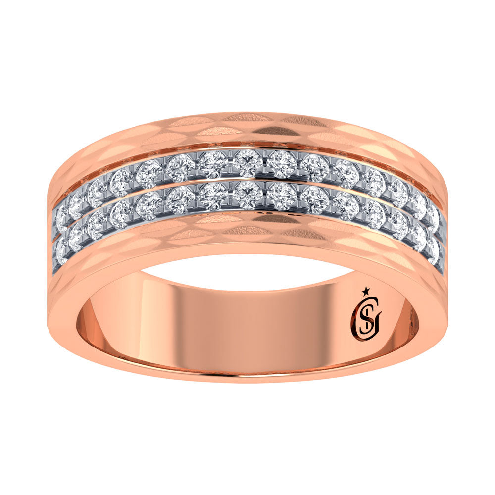 14K Rose Gold Diamond 3/4.Ct. Tw. Men?s Machine Band