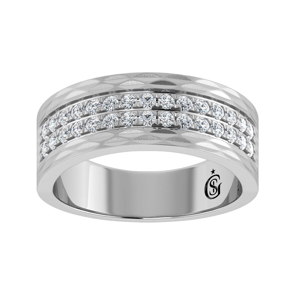 14K White Gold Diamond 3/4.Ct. Tw. Men?s Machine Band