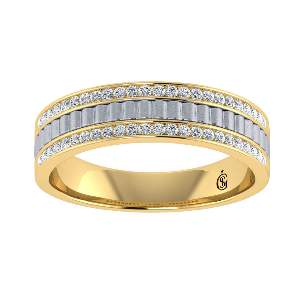 14K Two Tone Diamond 1/3.Ct. Tw. Men?s Machine Band