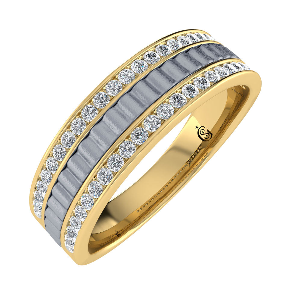 14K Two Tone Diamond 1/3.Ct. Tw. Men?s Machine Band