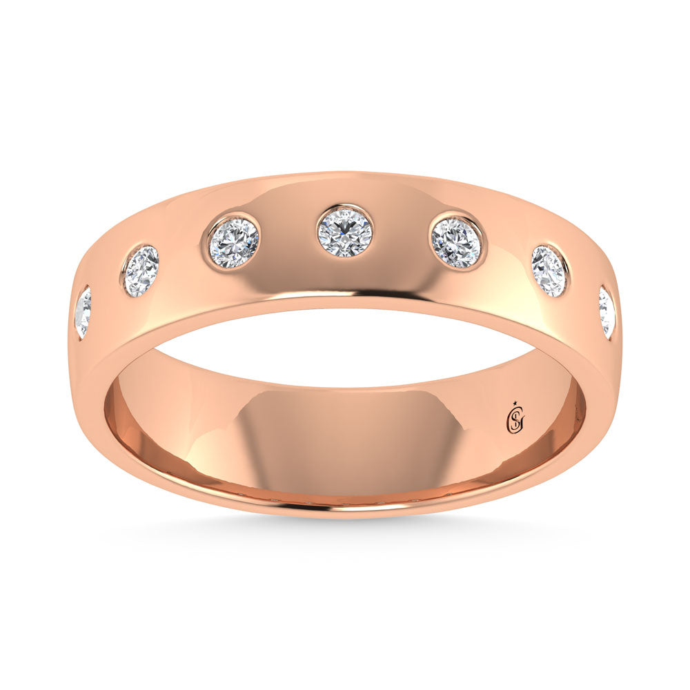 14K Rose Gold Diamond 1/3 Ct.Tw. Bezel Set Mens Machine Band