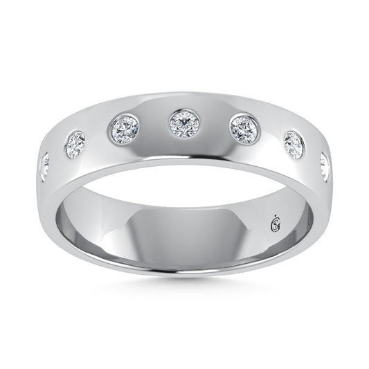 14K White Gold Diamond 1 Ct.Tw. Bezel Set Mens Machine Band