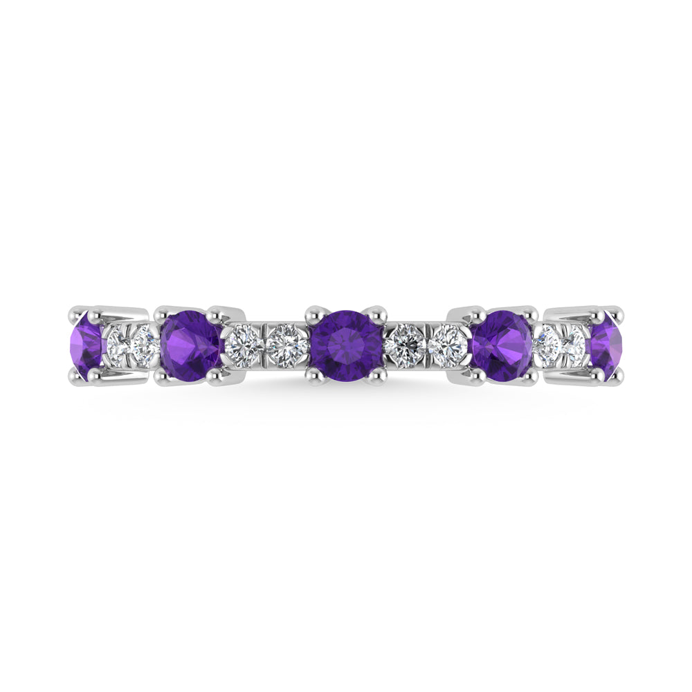 14K White Gold Diamond 1/2 Ct. Tw. Alternate Diamond and Amythyst Stackable Band