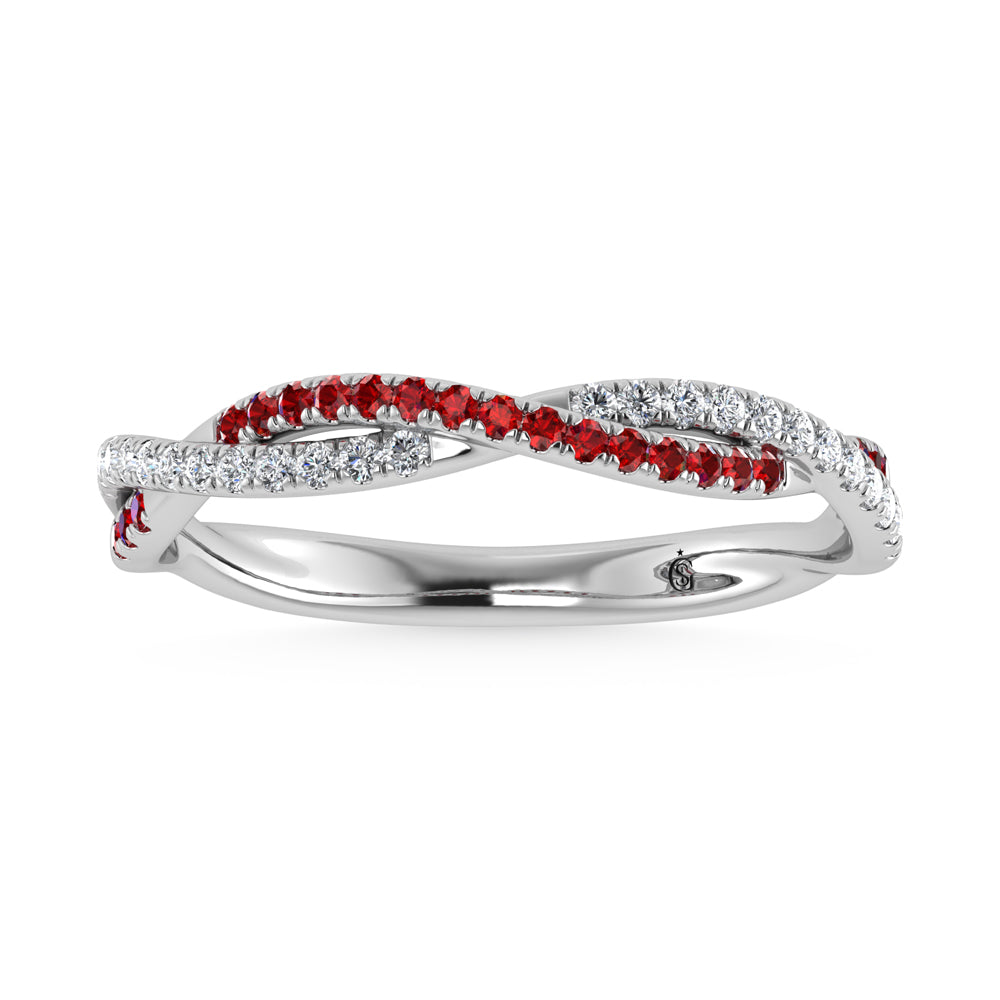 14K White Gold Diamond 1/4 Ct. Tw. Diamond and Ruby Band