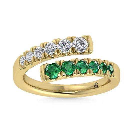 14K Yellow Gold Diamond 3/4 Ct.Tw. And Emerald Band