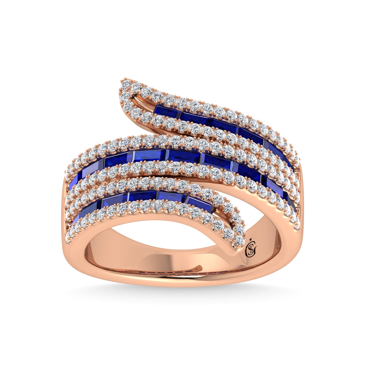 14K Rose Gold Diamond and Blue Sapphire 2 1/4 Ct.Tw. Fashion Ring