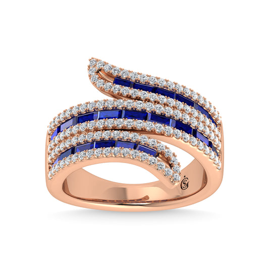 14K Rose Gold Diamond and Blue Sapphire 2 1/4 Ct.Tw. Fashion Ring