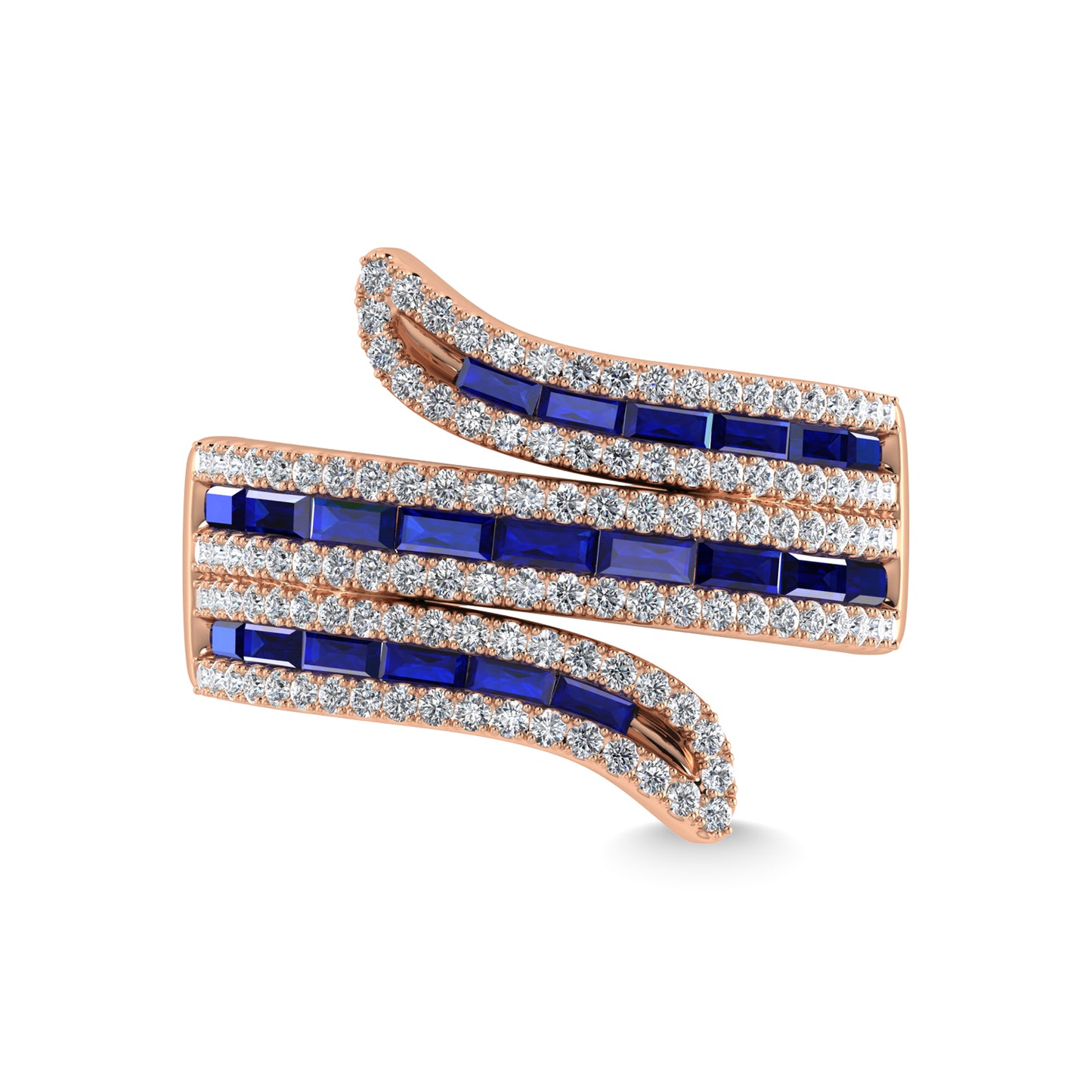 14K Rose Gold Diamond and Blue Sapphire 2 1/4 Ct.Tw. Fashion Ring