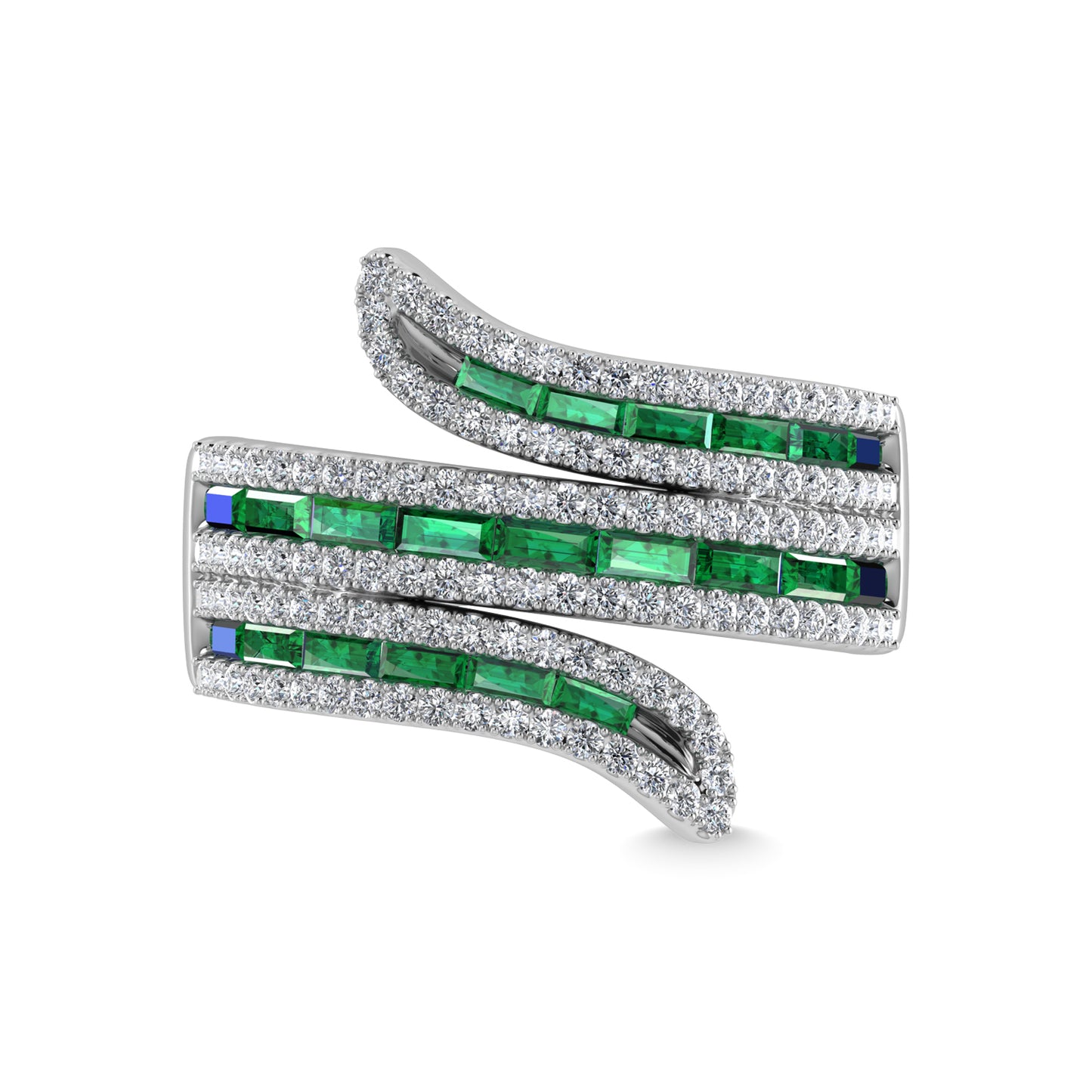 14K White Gold Diamond and Emerald 1 3/4 Ct.Tw. Fashion Ring
