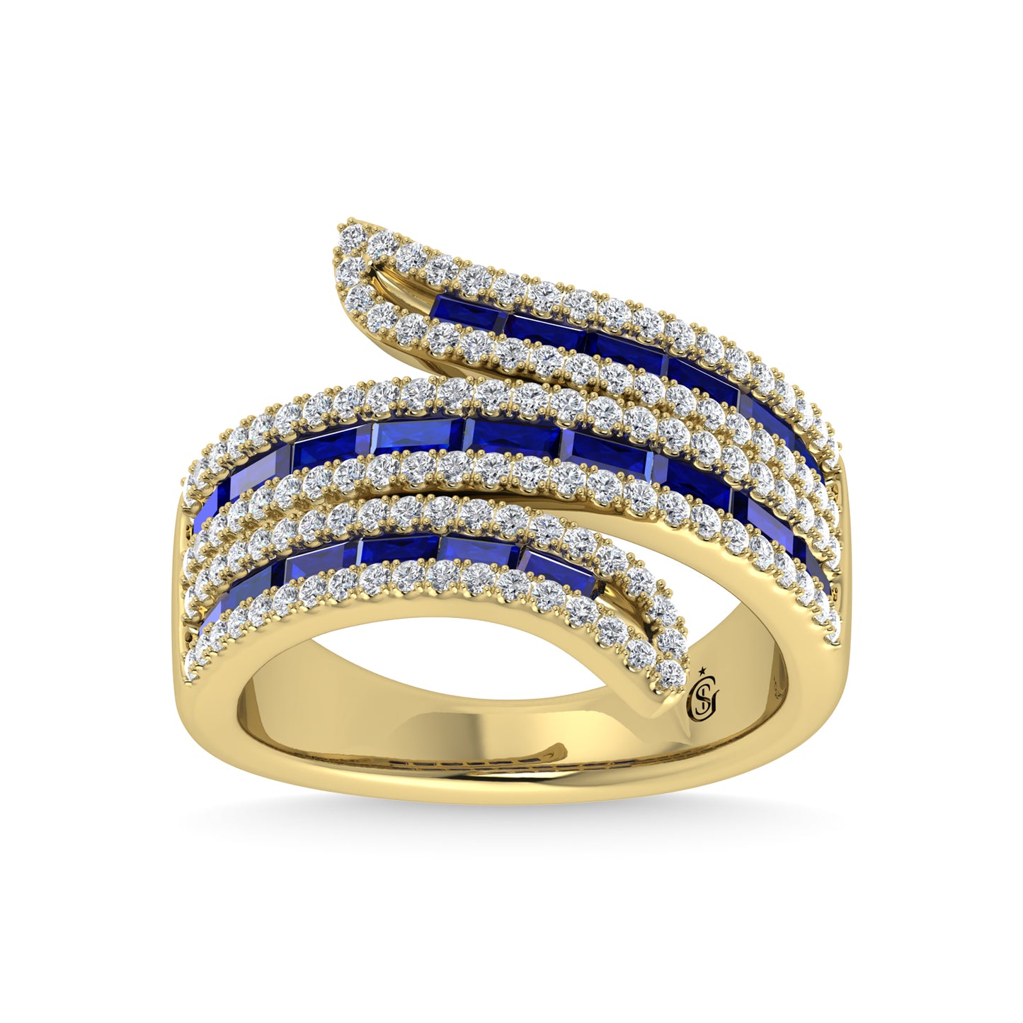 14K Yellow Gold Diamond and Blue Sapphire 2 1/4 Ct.Tw. Fashion Ring