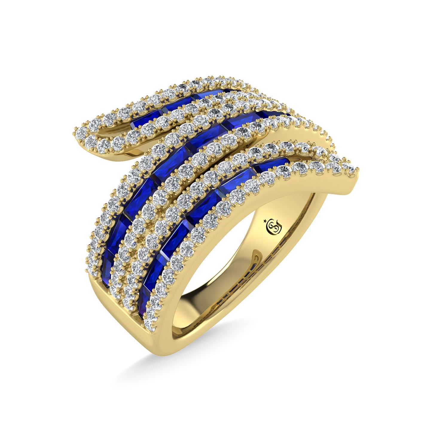 14K Yellow Gold Diamond and Blue Sapphire 2 1/4 Ct.Tw. Fashion Ring