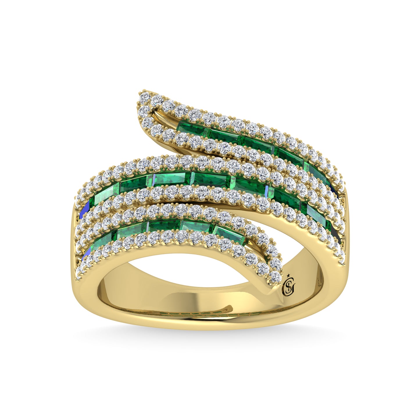 14K Yellow Gold Diamond and Emerald 1 3/4 Ct.Tw. Fashion Ring