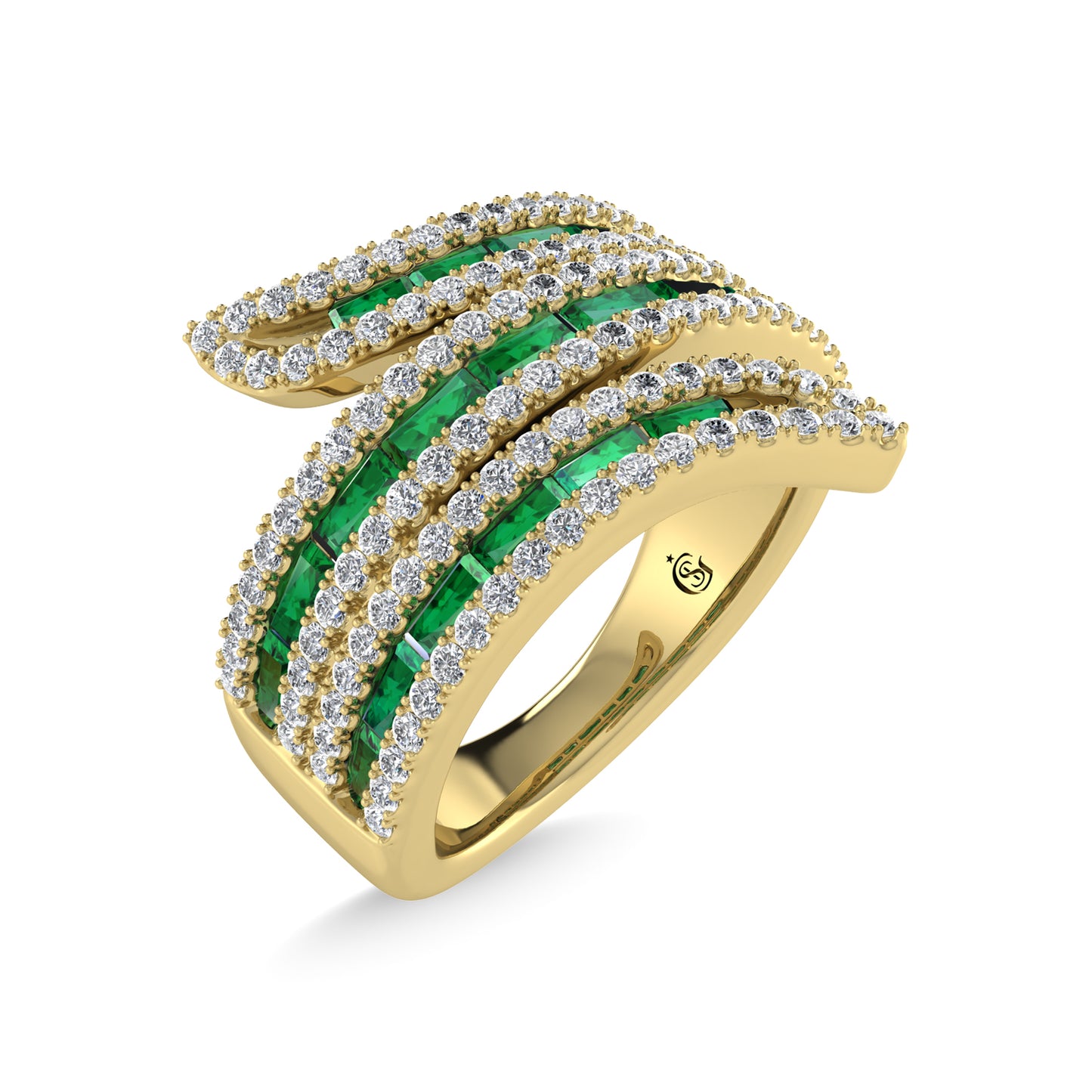 14K Yellow Gold Diamond and Emerald 1 3/4 Ct.Tw. Fashion Ring