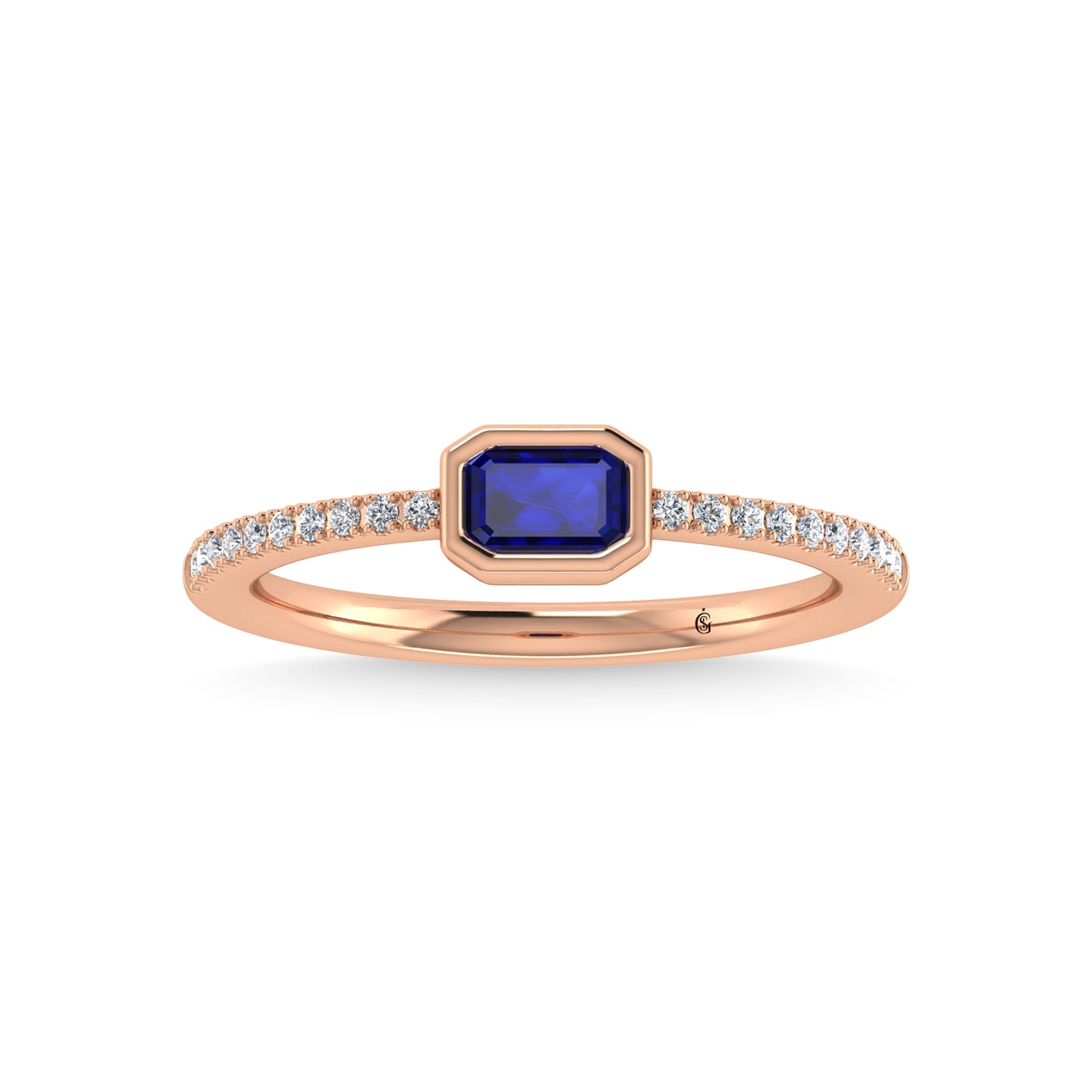 14K Rose Gold Diamond 3/8 Ct.Tw. And Blue Sapphire Fashion Ring