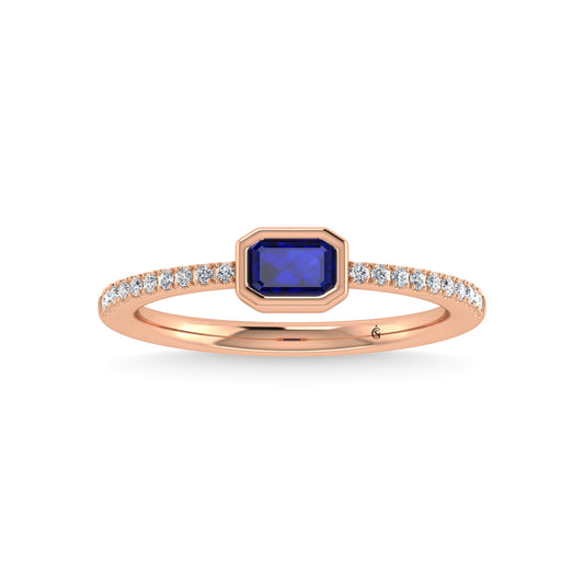 14K Rose Gold Diamond 3/8 Ct.Tw. And Blue Sapphire Fashion Ring
