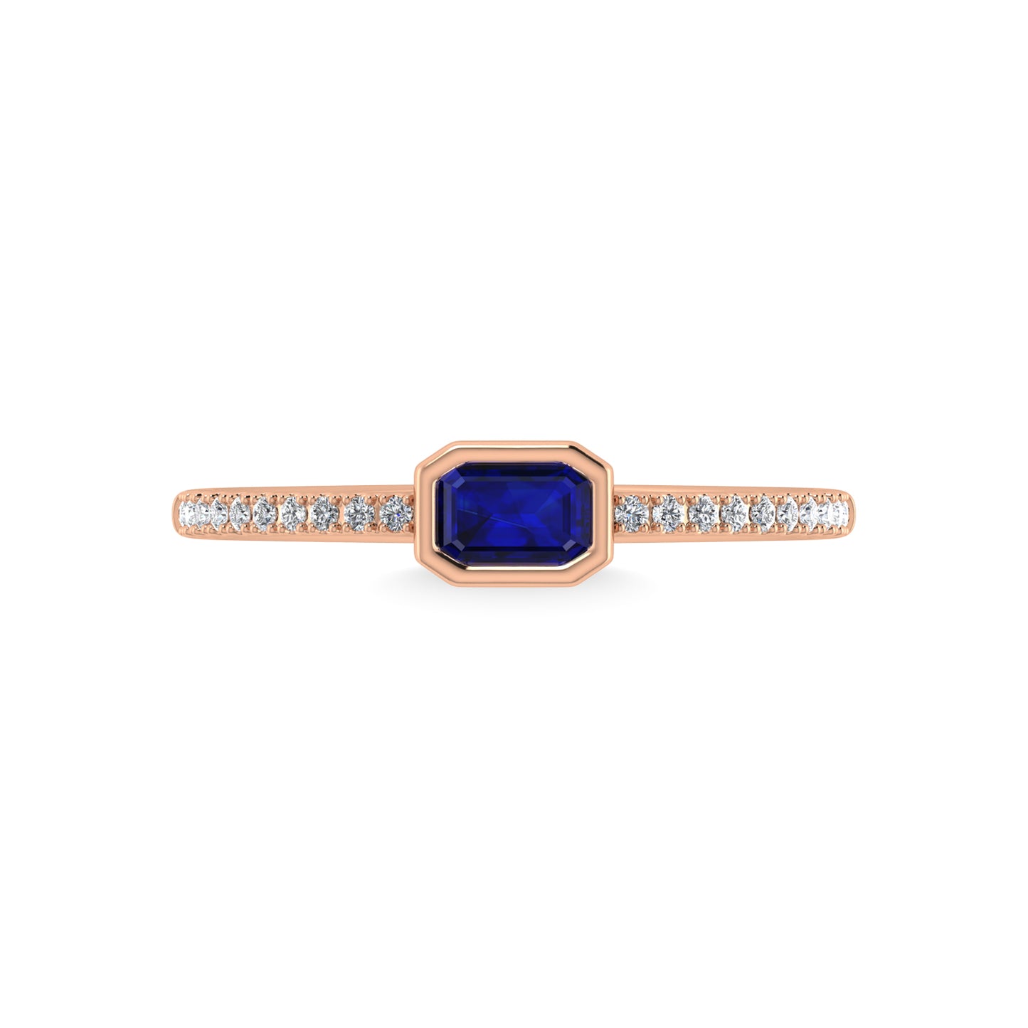14K Rose Gold Diamond 3/8 Ct.Tw. And Blue Sapphire Fashion Ring
