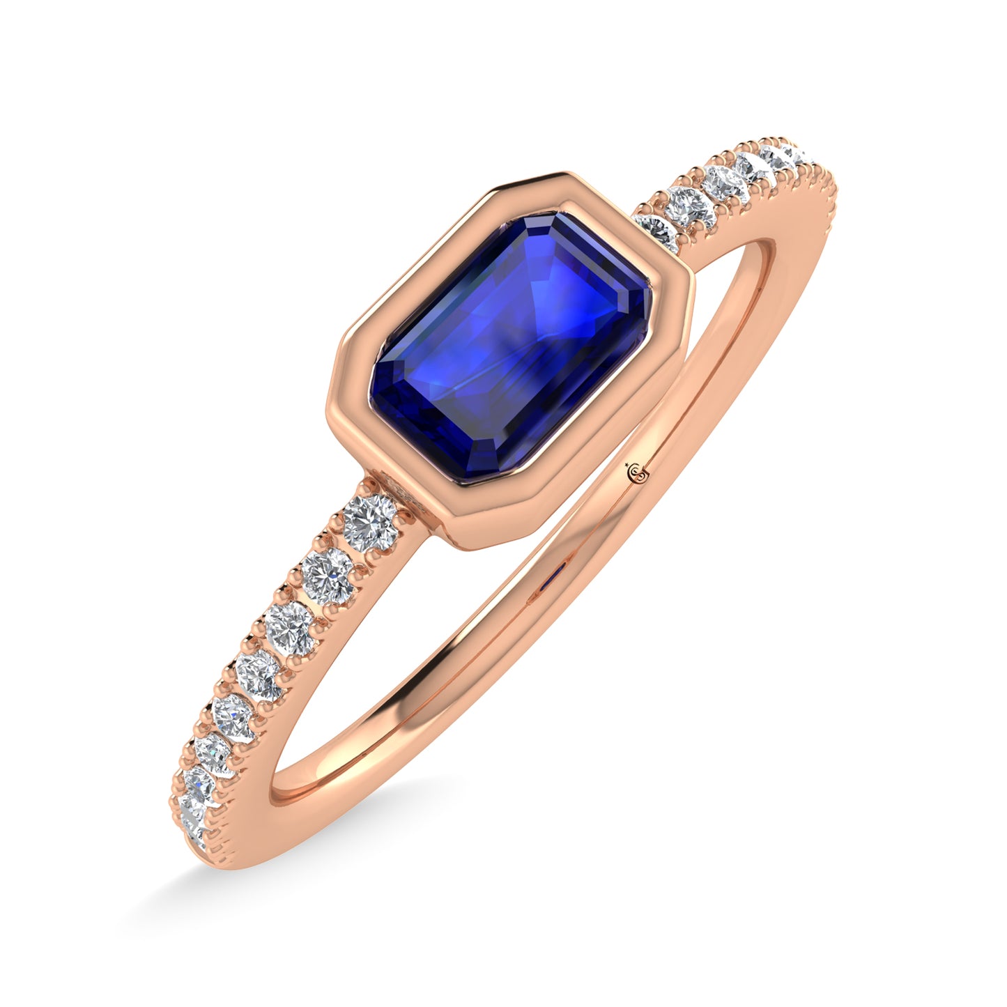 14K Rose Gold Diamond 3/8 Ct.Tw. And Blue Sapphire Fashion Ring