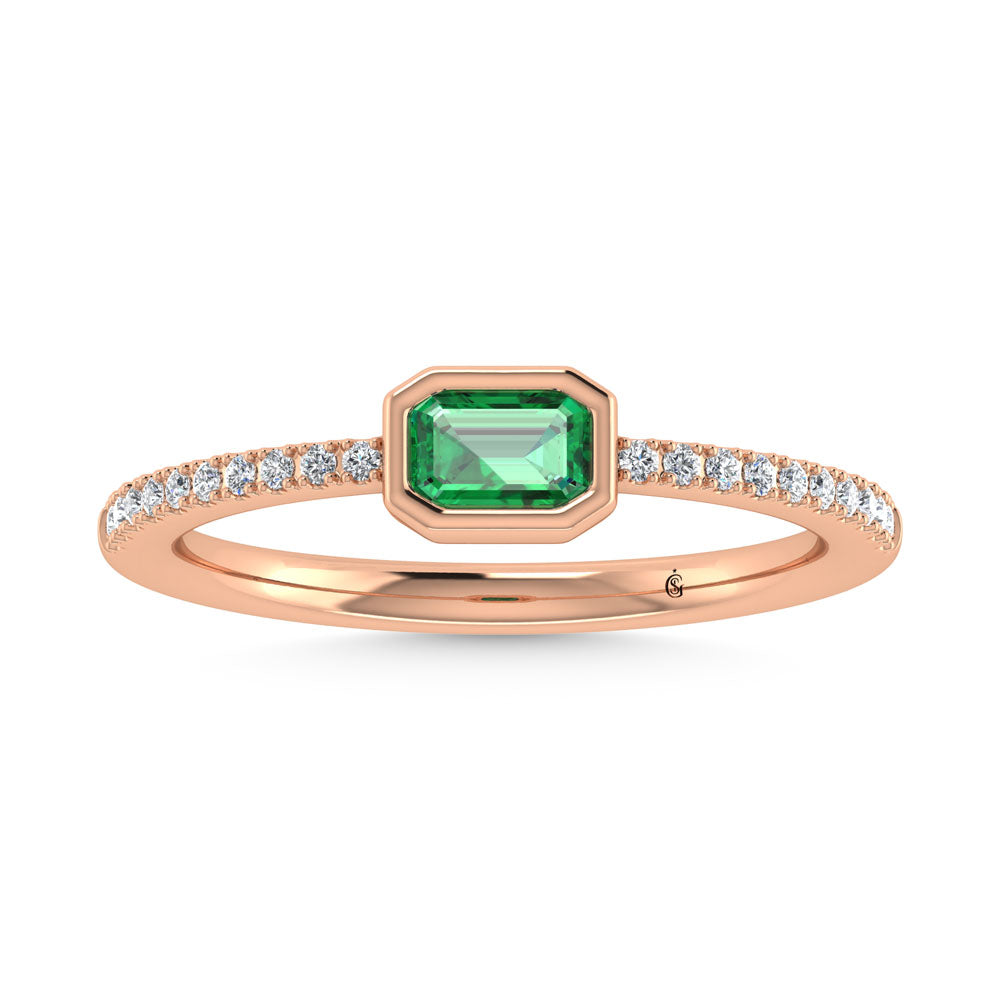14K Rose Gold Diamond 3/8 Ct.Tw. And Emerald Fashion Ring