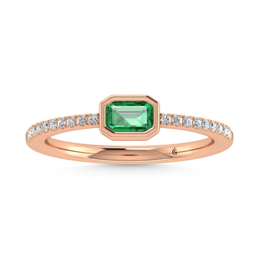 14K Rose Gold Diamond 3/8 Ct.Tw. And Emerald Fashion Ring
