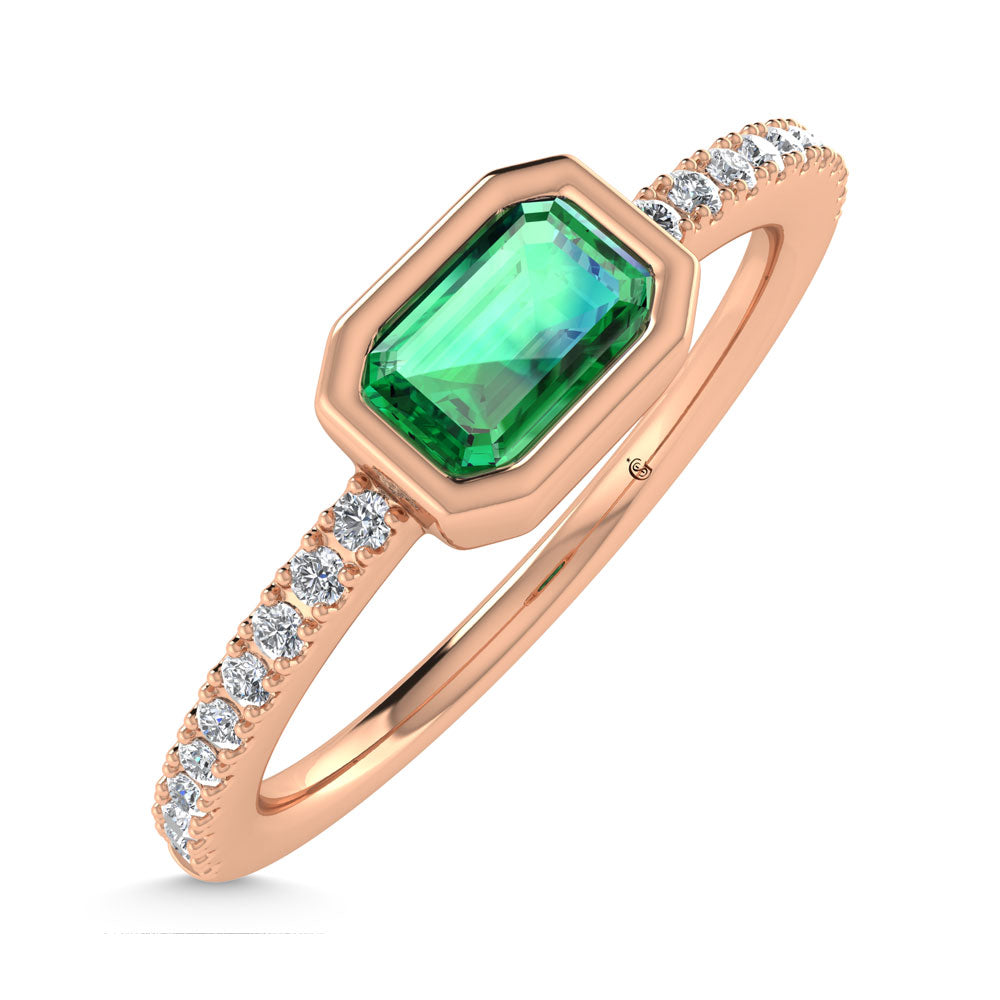 14K Rose Gold Diamond 3/8 Ct.Tw. And Emerald Fashion Ring