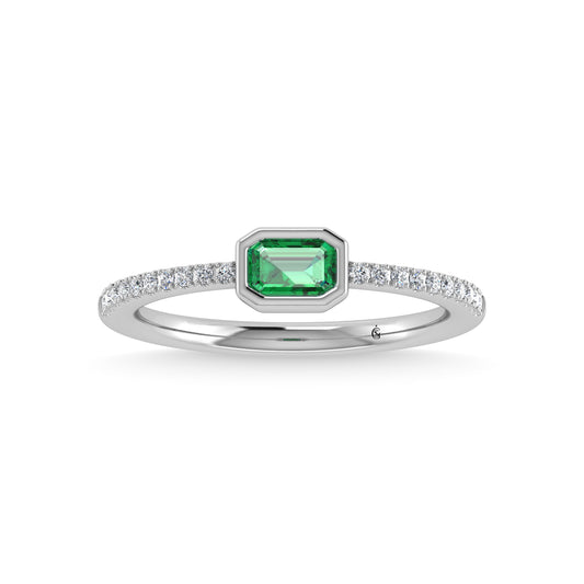 14K White Gold Diamond 3/8 Ct.Tw. And Emerald Fashion Ring