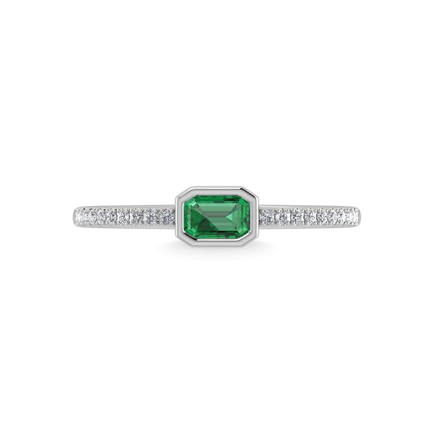 14K White Gold Diamond 3/8 Ct.Tw. And Emerald Fashion Ring