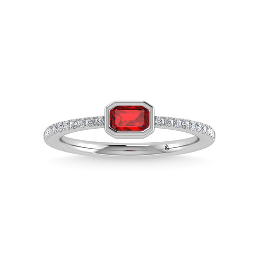 14K White Gold Diamond 3/8 Ct.Tw. And Ruby Ring