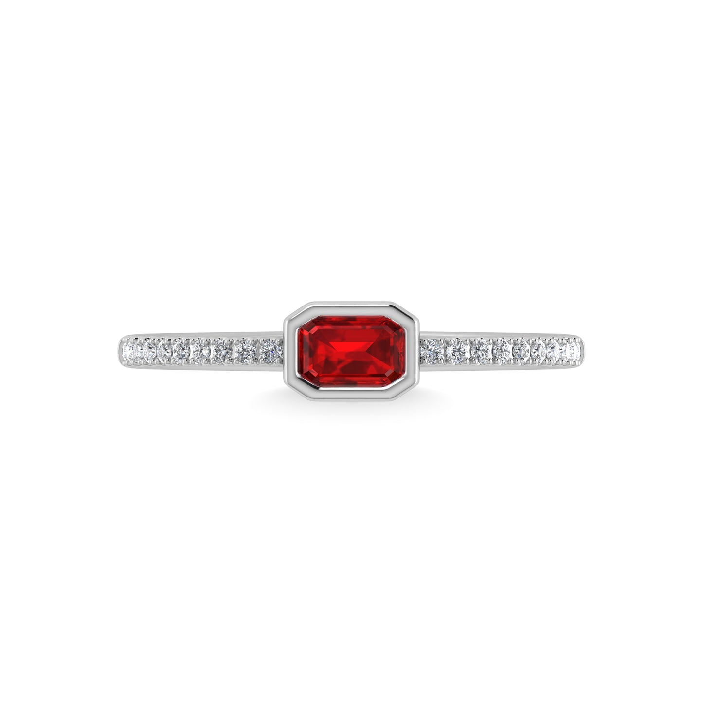 14K White Gold Diamond 3/8 Ct.Tw. And Ruby Ring