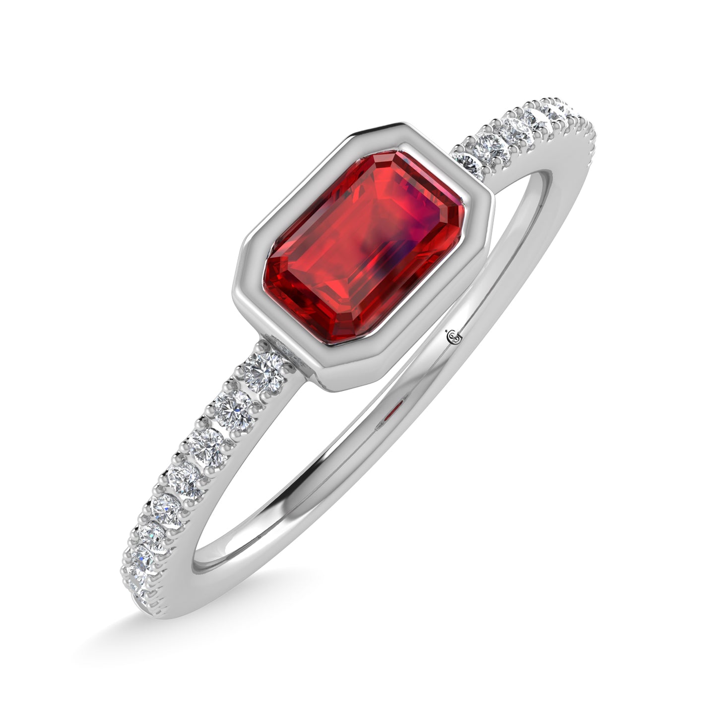 14K White Gold Diamond 3/8 Ct.Tw. And Ruby Ring