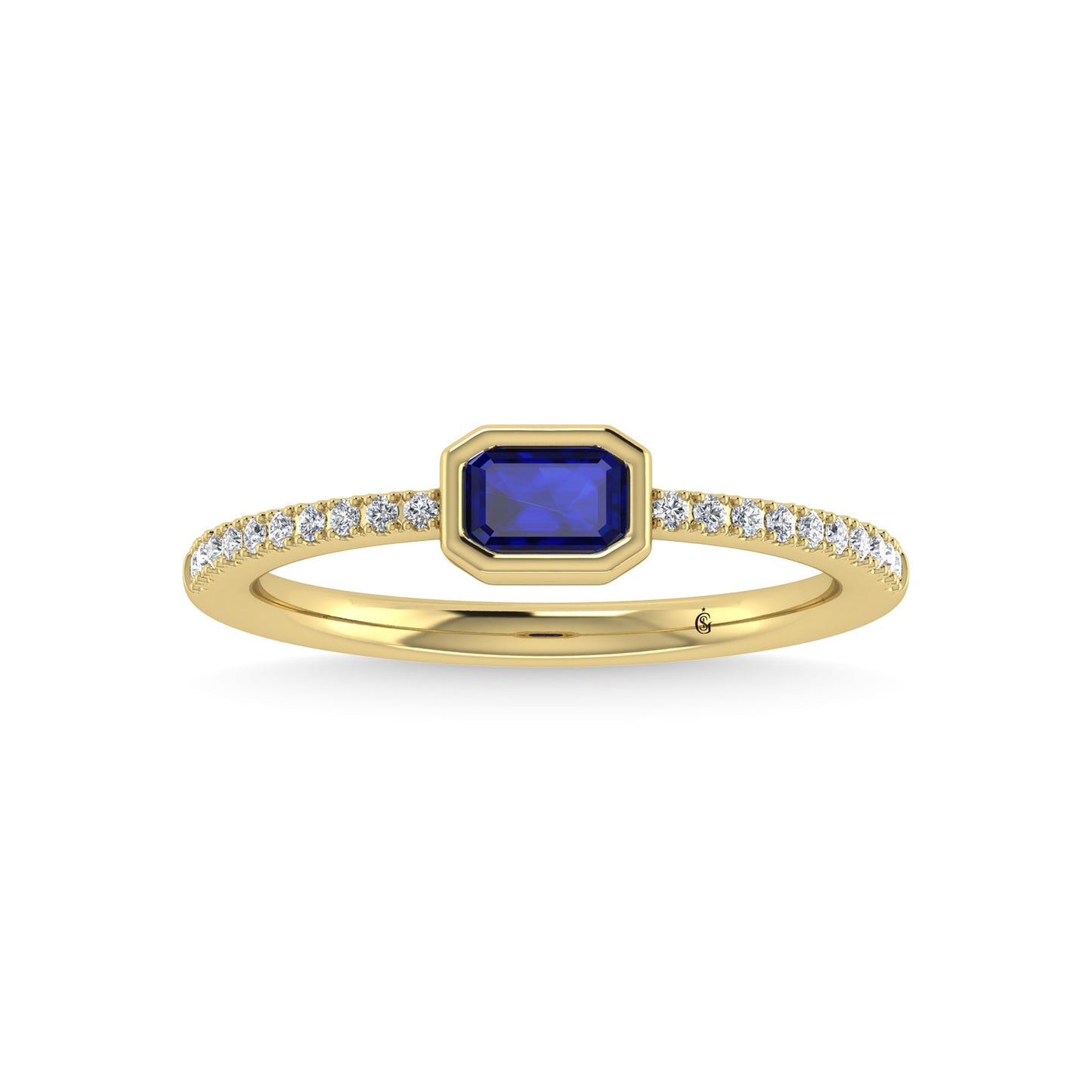 14K Yellow Gold Diamond 3/8 Ct.Tw. And Blue Sapphire Fashion Ring