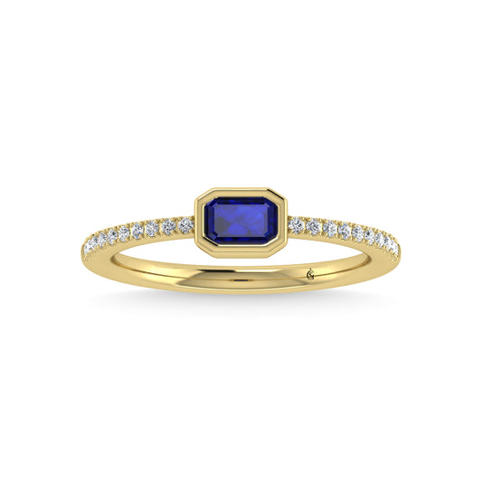14K Yellow Gold Diamond 3/8 Ct.Tw. And Blue Sapphire Fashion Ring
