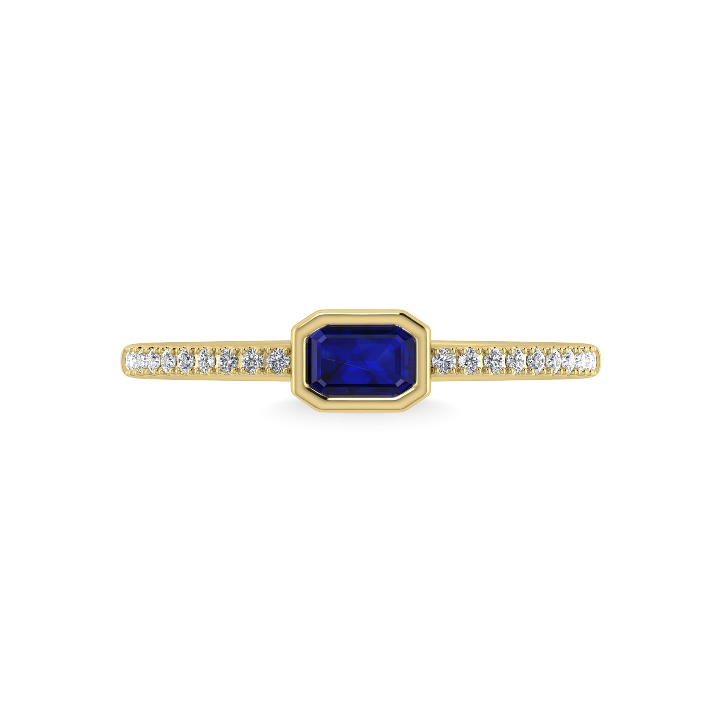 14K Yellow Gold Diamond 3/8 Ct.Tw. And Blue Sapphire Fashion Ring