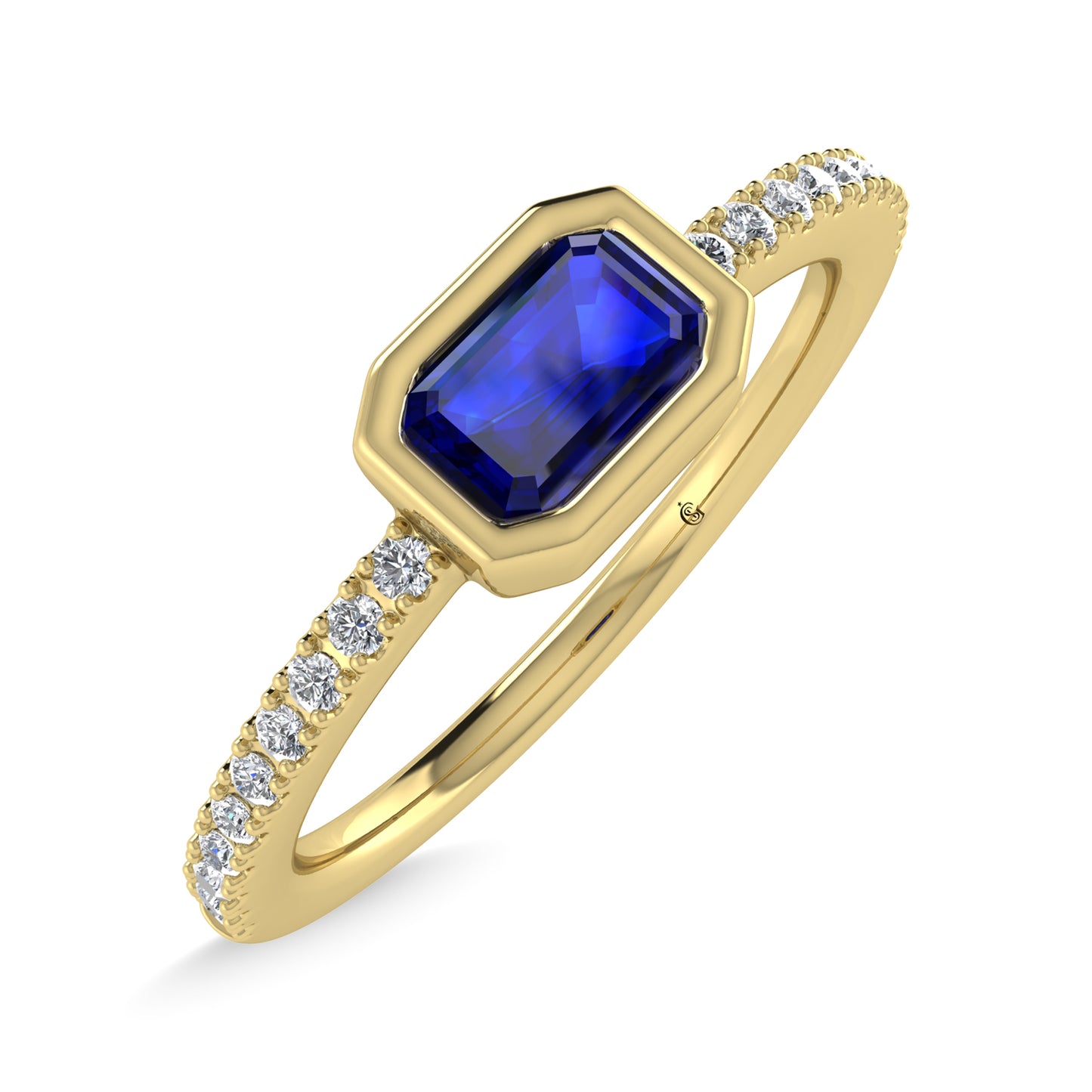 14K Yellow Gold Diamond 3/8 Ct.Tw. And Blue Sapphire Fashion Ring