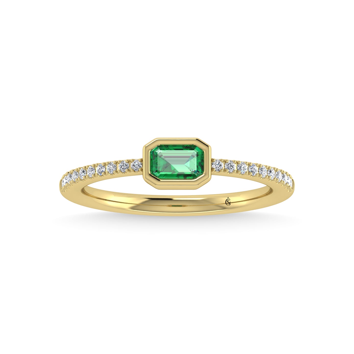 14K Yellow Gold Diamond 3/8 Ct.Tw. And Emerald Fashion Ring