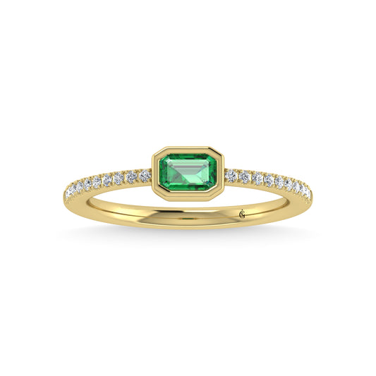 14K Yellow Gold Diamond 3/8 Ct.Tw. And Emerald Fashion Ring