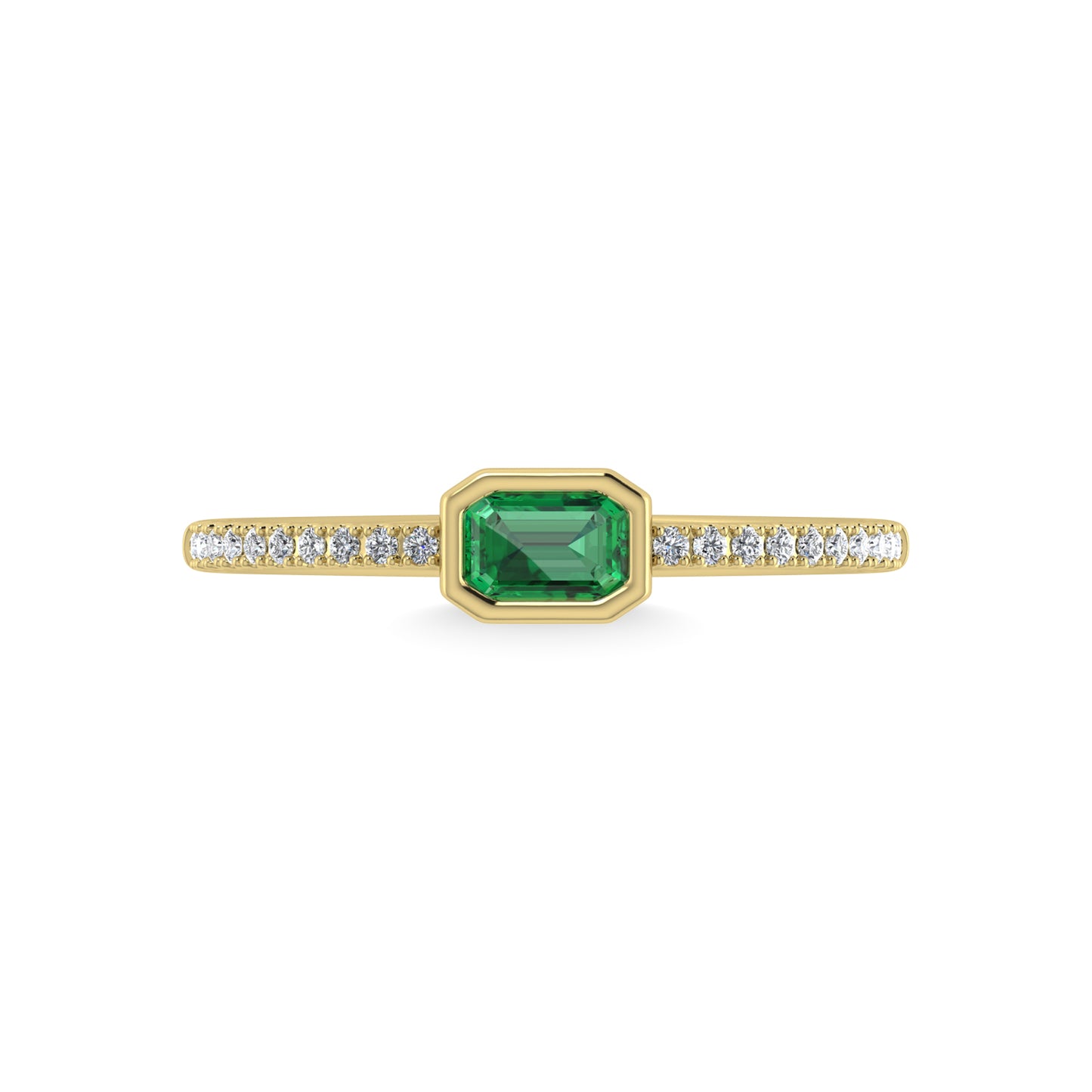 14K Yellow Gold Diamond 3/8 Ct.Tw. And Emerald Fashion Ring