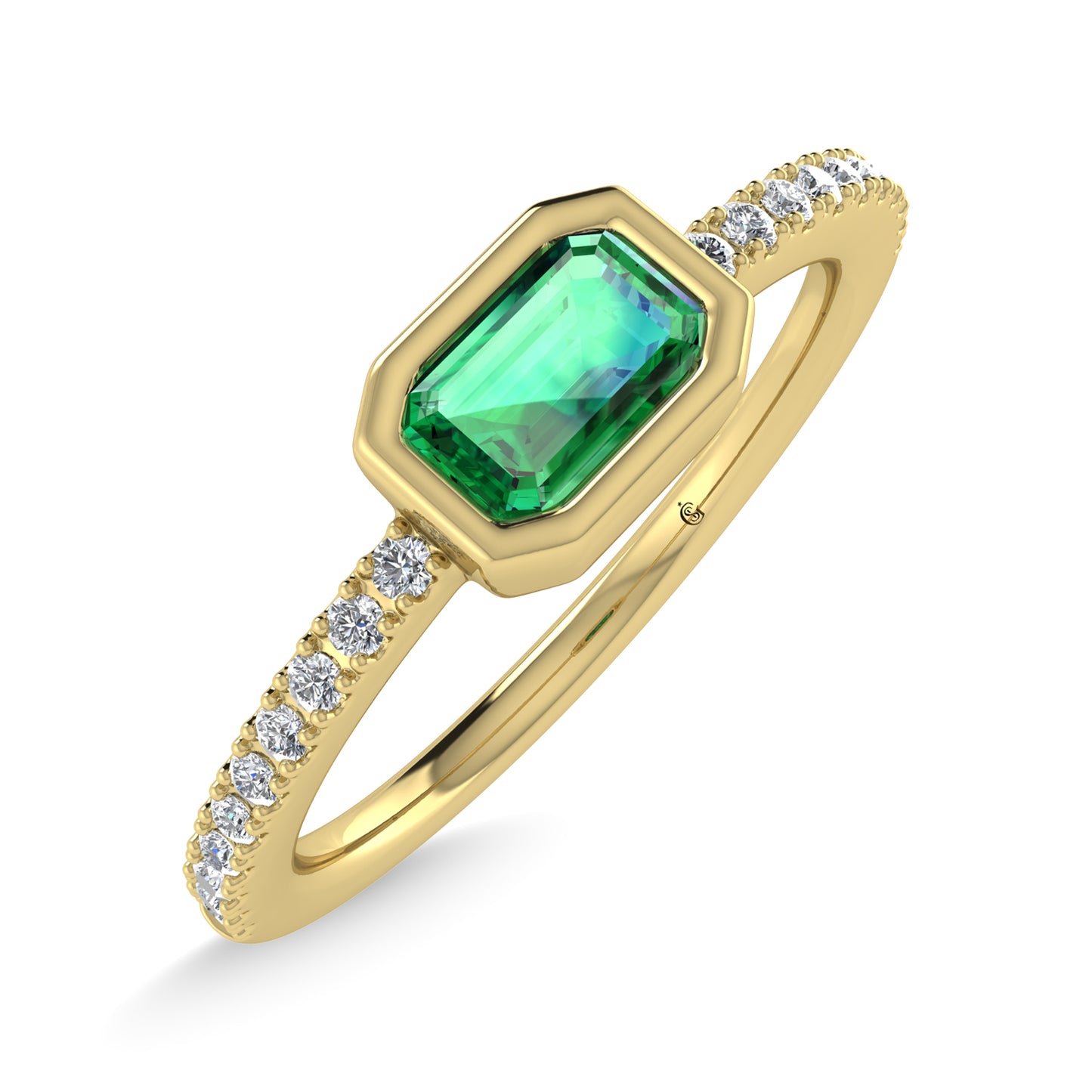 14K Yellow Gold Diamond 3/8 Ct.Tw. And Emerald Fashion Ring