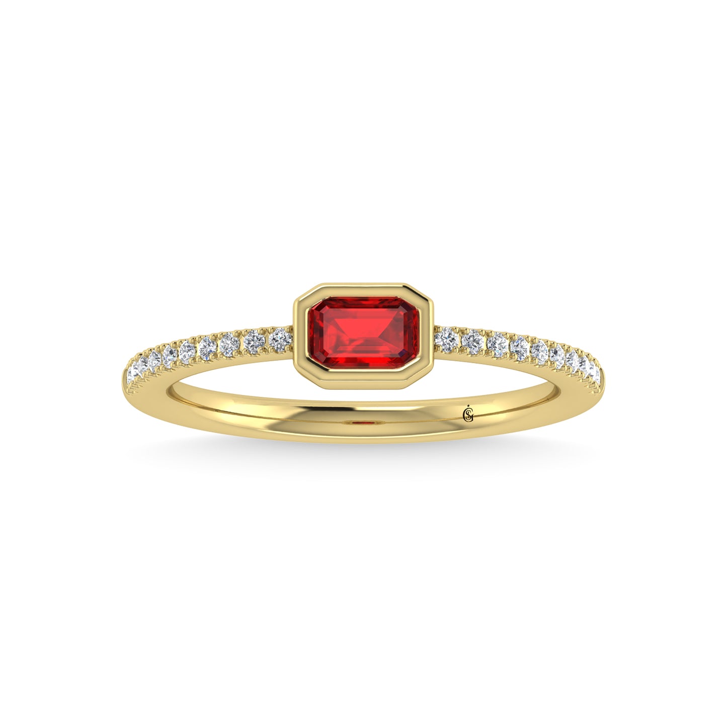 14K Yellow Gold Diamond 3/8 Ct.Tw. And Ruby Ring