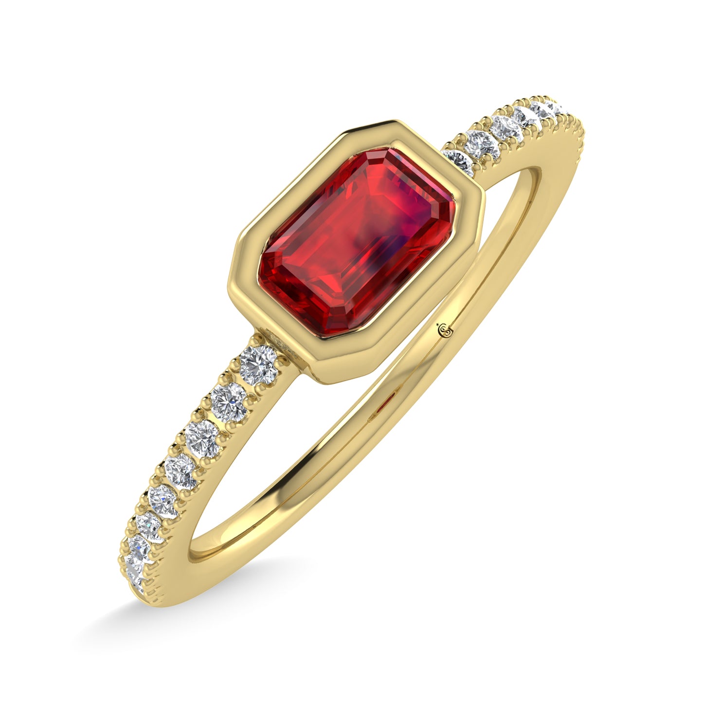 14K Yellow Gold Diamond 3/8 Ct.Tw. And Ruby Ring