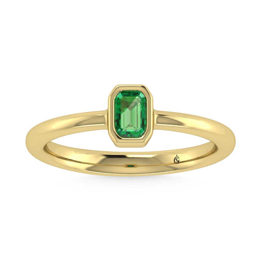 14K Yellow Gold Diamond 1/3 Ct.Tw. And Emerald Fashion Ring